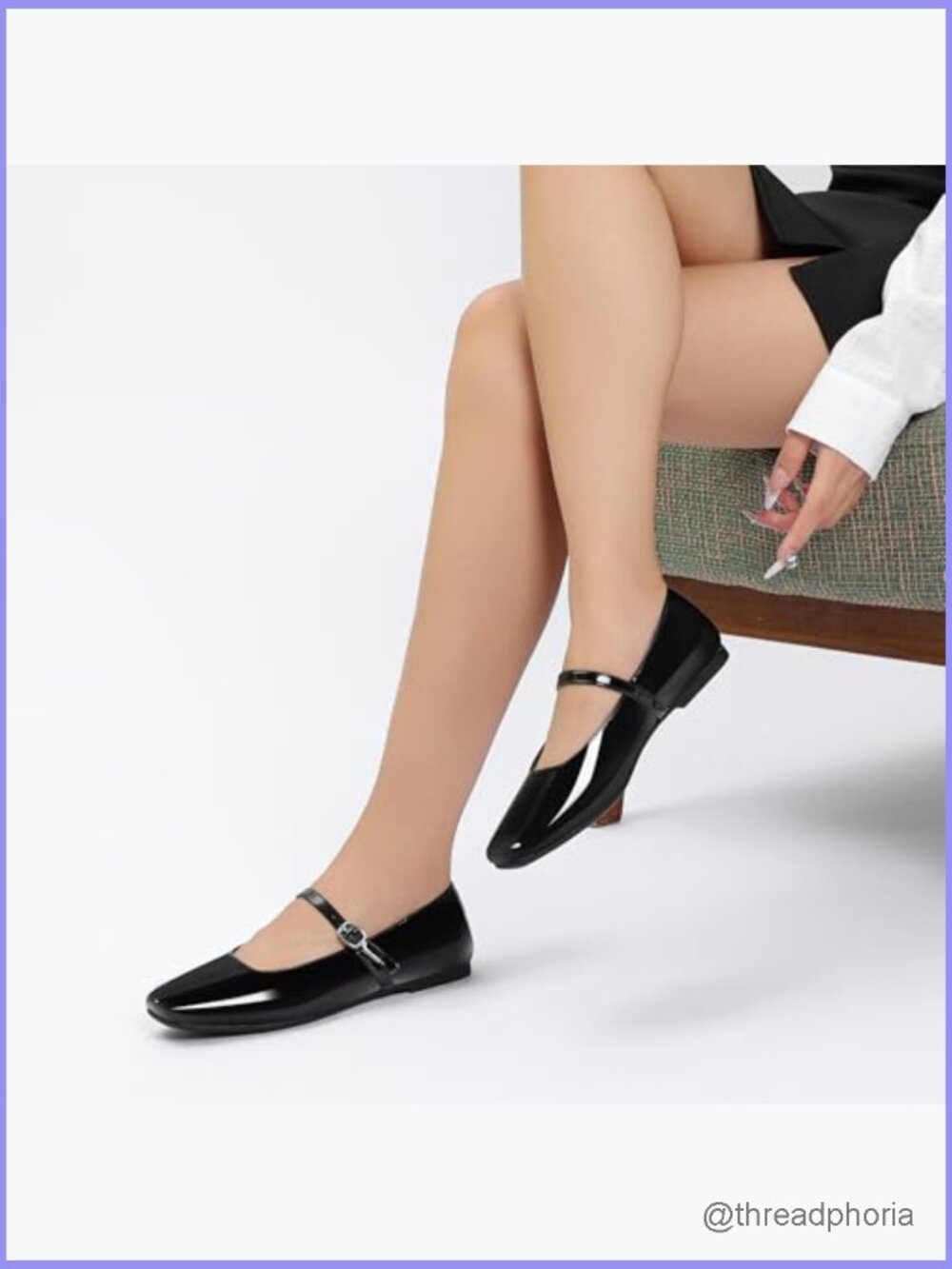 Square Toe Mary Jane Ballet Flats With Adjustable Buckle Ankle Strap Soft - Picture 6 of 7